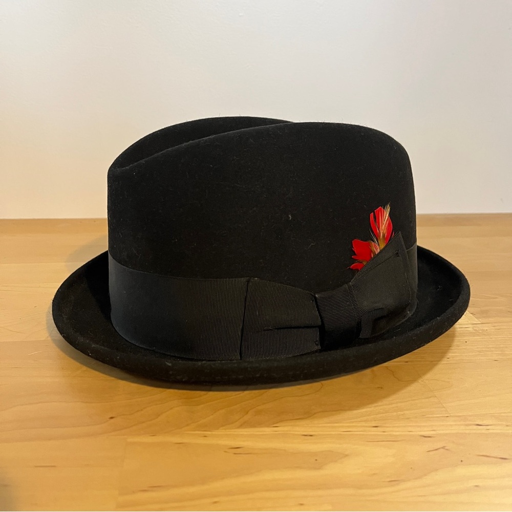 *Vintage* Waldorf Black Felt Fedora 7 1/8